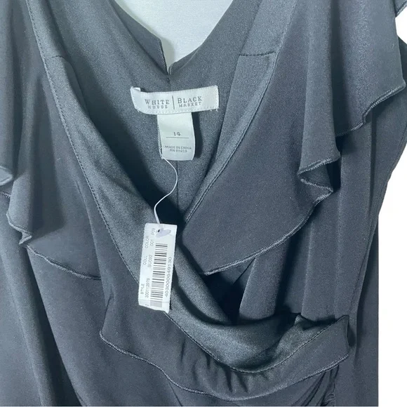 NWT WHBM Black Knit Ruffle V-Neck Side Ruched Dress Womens - Picture 4 of 4